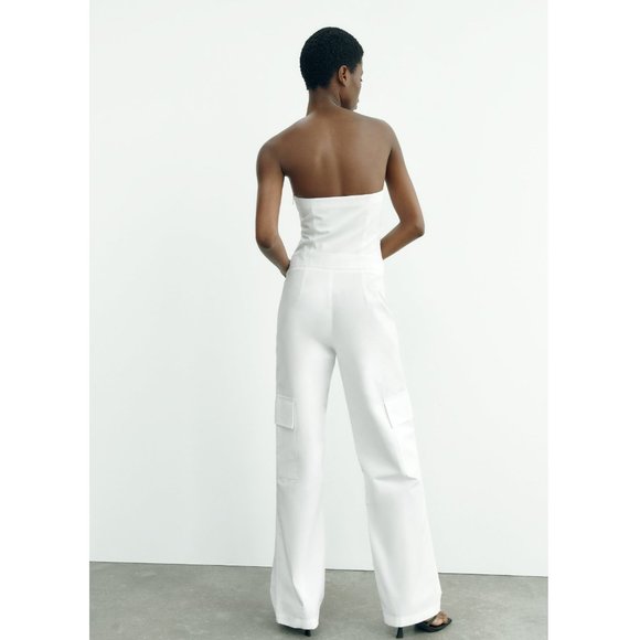 BLOGGER'S FAVE! Zara Strapless Cargo Jumpsuit White NWT - Picture 9 of 17